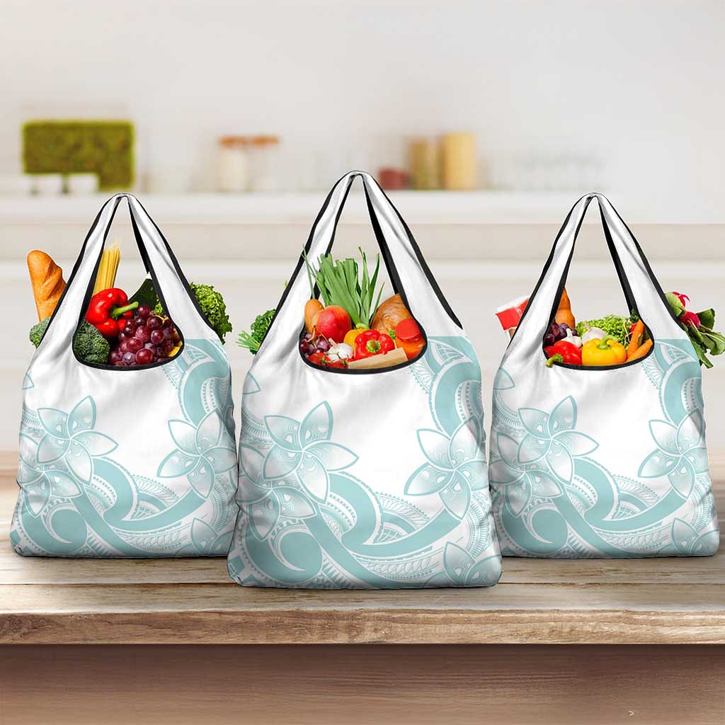 Polynesian Tribal Plumeria Lotu Tamaiti Grocery Bag Pastel Cyan LT9 3-pack One Size Cyan - Polynesian Pride