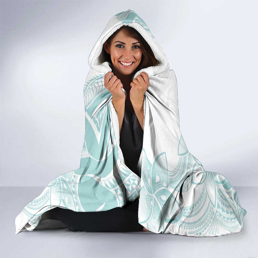 Polynesian Tribal Plumeria Lotu Tamaiti Hooded Blanket Pastel Cyan LT9 - Polynesian Pride