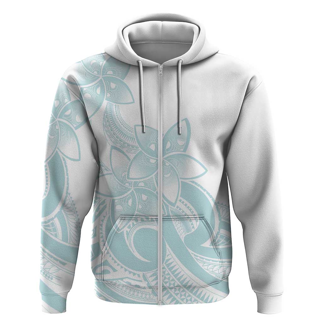 Polynesian Tribal Plumeria Lotu Tamaiti Hoodie Pastel Cyan LT9 Zip Hoodie Cyan - Polynesian Pride
