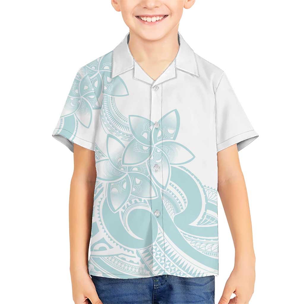 Polynesian Tribal Plumeria Lotu Tamaiti Kid Hawaiian Shirt Pastel Cyan LT9 Kid Cyan - Polynesian Pride