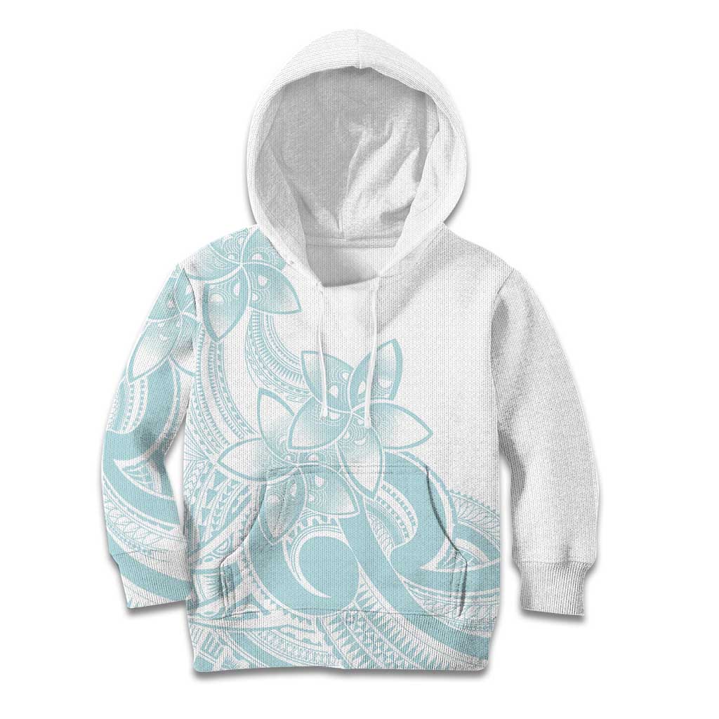 Polynesian Tribal Plumeria Lotu Tamaiti Kid Hoodie Pastel Cyan LT9 Hoodie Cyan - Polynesian Pride