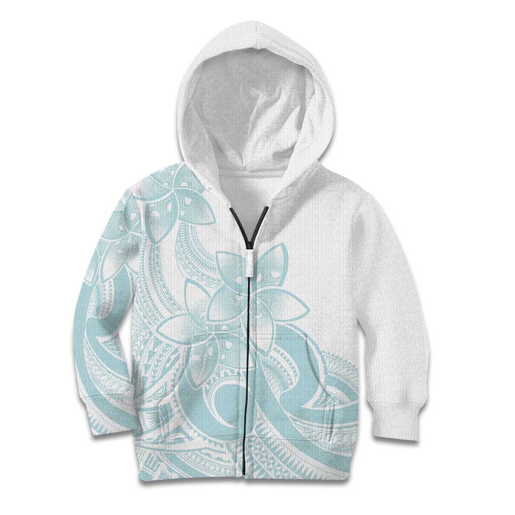 Polynesian Tribal Plumeria Lotu Tamaiti Kid Hoodie Pastel Cyan LT9 Zip Hoodie Cyan - Polynesian Pride