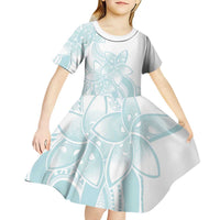 Polynesian Tribal Plumeria Lotu Tamaiti Kid Short Sleeve Dress Pastel Cyan LT9 - Polynesian Pride