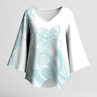 Polynesian Tribal Plumeria Lotu Tamaiti Kimono Sleeve Blouse Pastel Cyan LT9 Female Cyan - Polynesian Pride