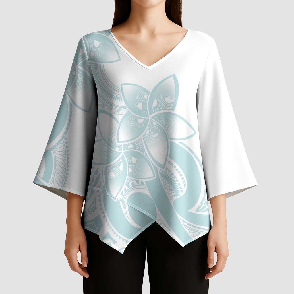 Polynesian Tribal Plumeria Lotu Tamaiti Kimono Sleeve Blouse Pastel Cyan LT9 - Polynesian Pride