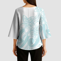 Polynesian Tribal Plumeria Lotu Tamaiti Kimono Sleeve Blouse Pastel Cyan LT9 - Polynesian Pride