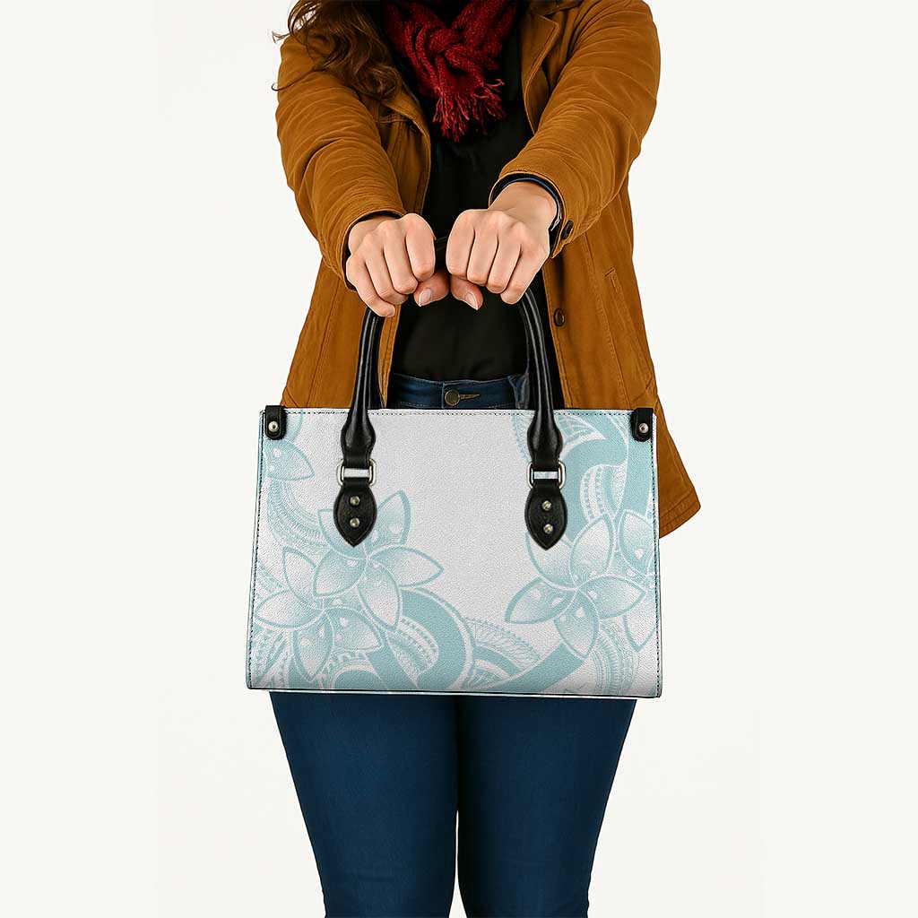Polynesian Tribal Plumeria Lotu Tamaiti Leather Bag Pastel Cyan - Polynesian Pride