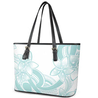Polynesian Tribal Plumeria Lotu Tamaiti Leather Tote Bag Pastel Cyan LT9 - Polynesian Pride