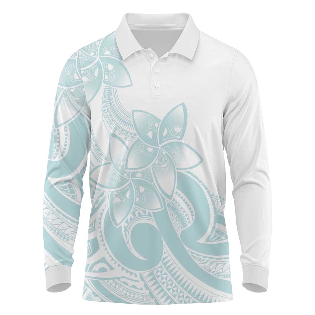 Polynesian Tribal Plumeria Lotu Tamaiti Long Sleeve Polo Shirt Pastel Cyan LT9 Cyan - Polynesian Pride