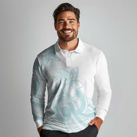 Polynesian Tribal Plumeria Lotu Tamaiti Long Sleeve Polo Shirt Pastel Cyan LT9 - Polynesian Pride