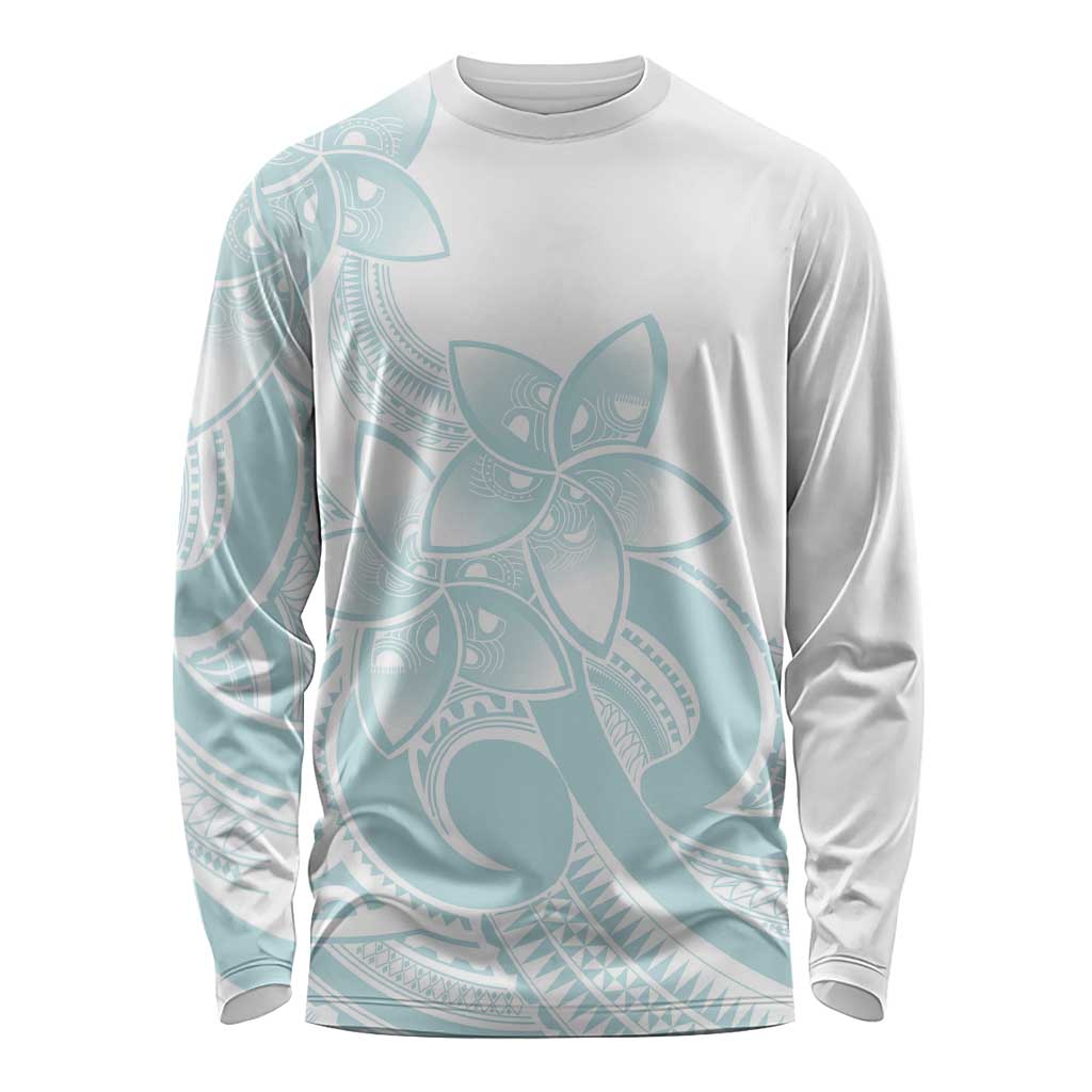 Polynesian Tribal Plumeria Lotu Tamaiti Long Sleeve Shirt Pastel Cyan LT9 Unisex Cyan - Polynesian Pride