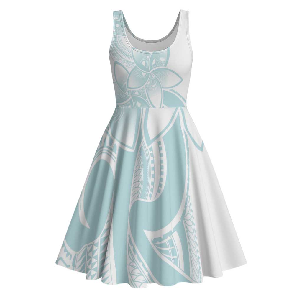 Polynesian Tribal Plumeria Lotu Tamaiti Midi Dress Pastel Cyan LT9 Cyan - Polynesian Pride