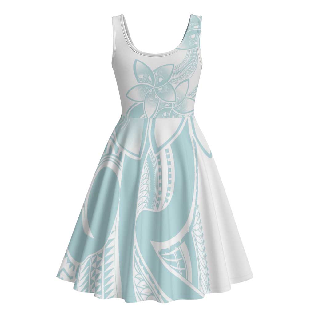 Polynesian Tribal Plumeria Lotu Tamaiti Midi Dress Pastel Cyan LT9 - Polynesian Pride