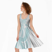 Polynesian Tribal Plumeria Lotu Tamaiti Midi Dress Pastel Cyan LT9 - Polynesian Pride