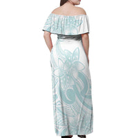 Polynesian Tribal Plumeria Lotu Tamaiti Off Shoulder Maxi Dress Pastel Cyan LT9 - Polynesian Pride