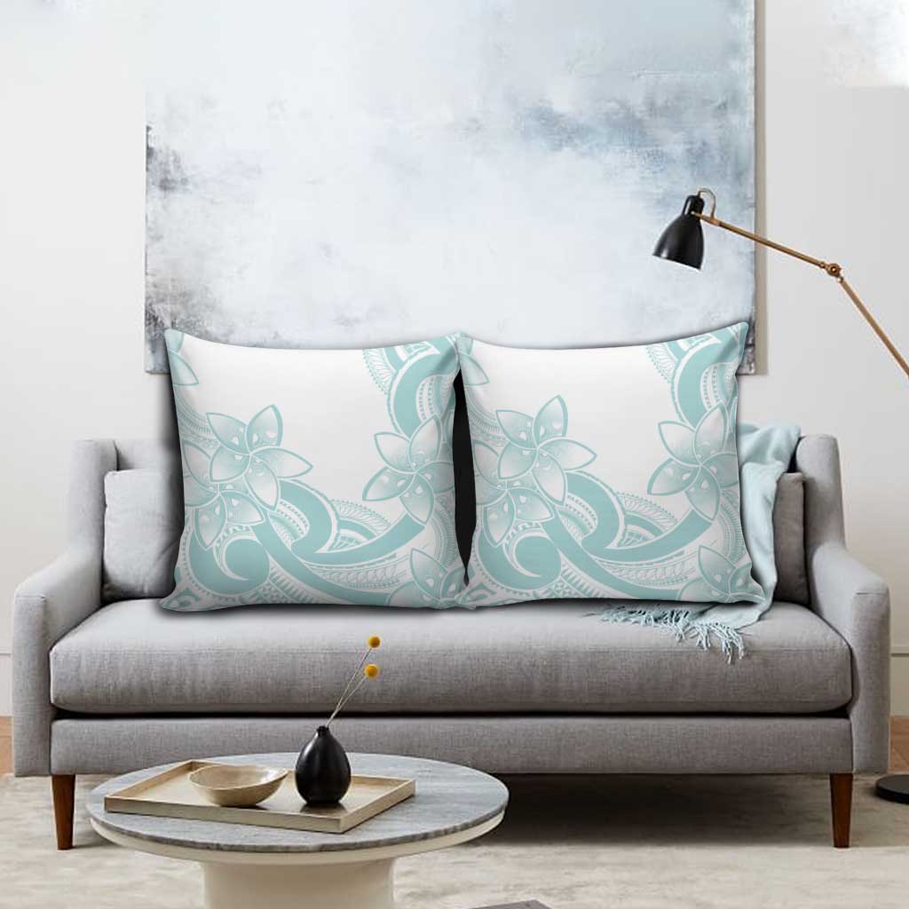 Polynesian Tribal Plumeria Lotu Tamaiti Pillow Cover Pastel Cyan - Polynesian Pride