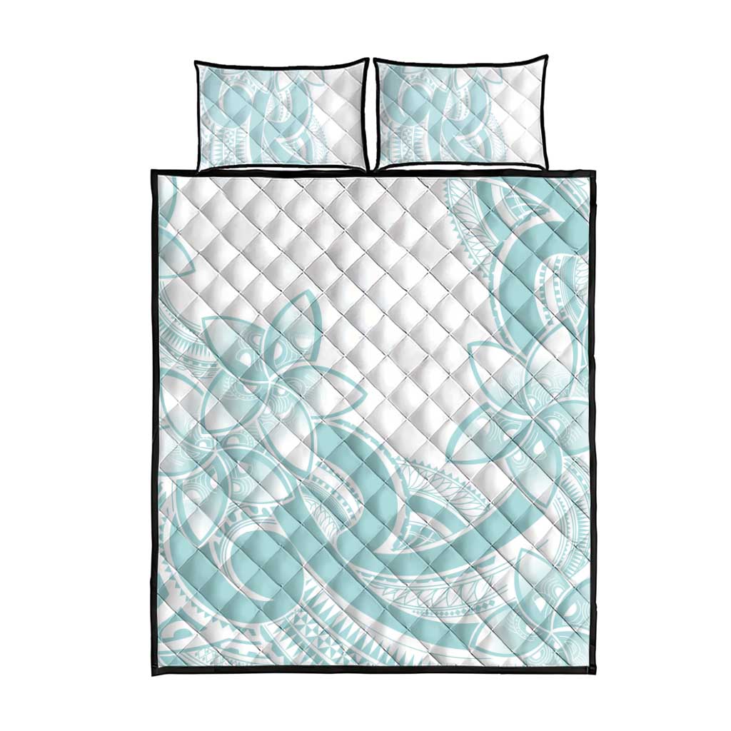Polynesian Tribal Plumeria Lotu Tamaiti Quilt Bed Set Pastel Cyan - Polynesian Pride