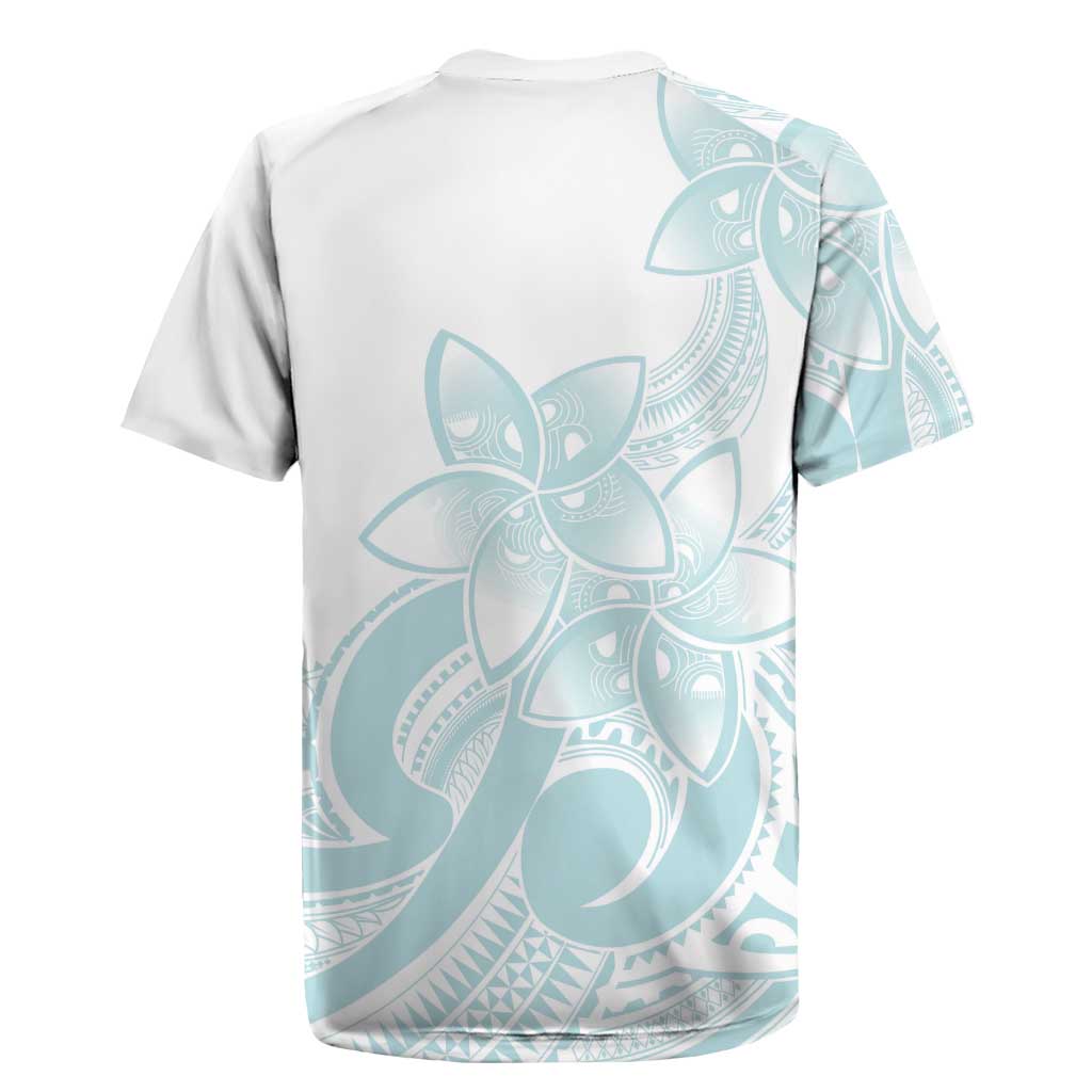 Polynesian Tribal Plumeria Lotu Tamaiti Rugby Jersey Pastel Cyan LT9 - Polynesian Pride