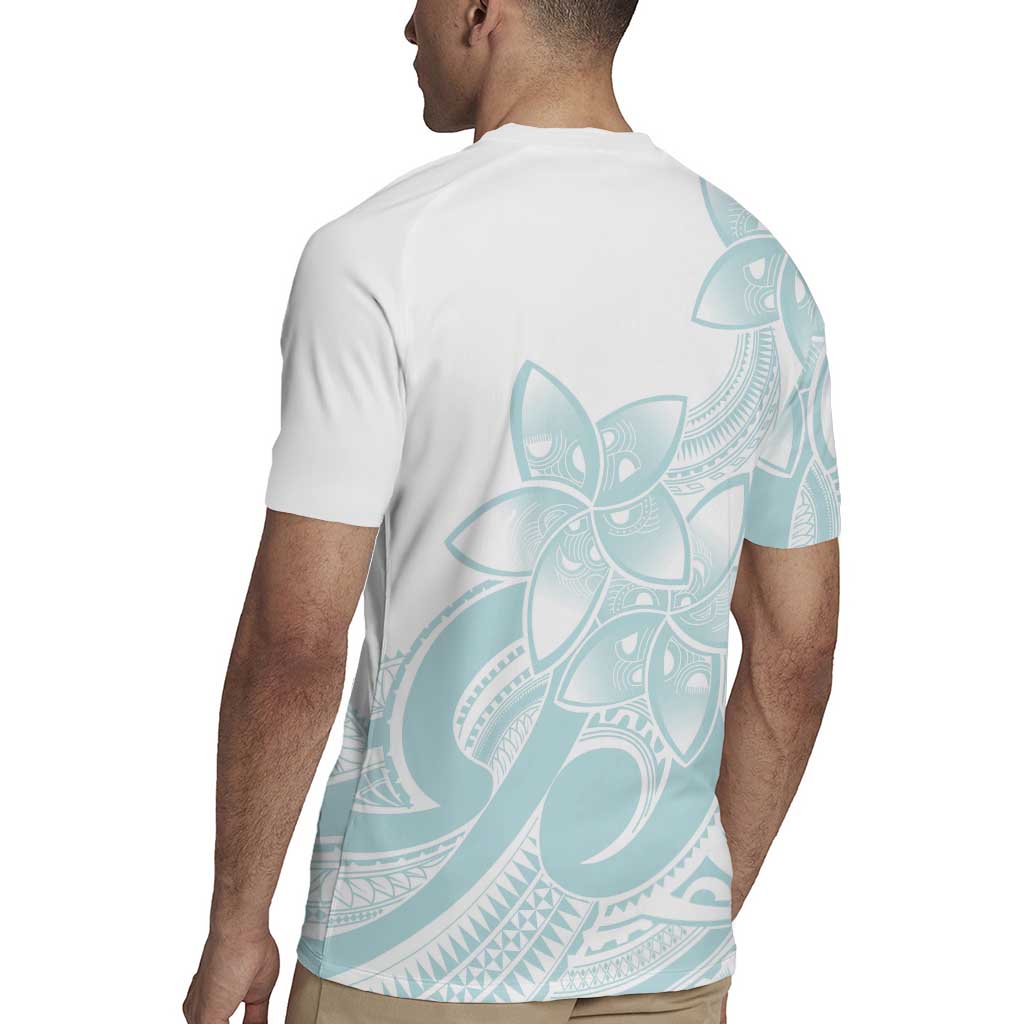 Polynesian Tribal Plumeria Lotu Tamaiti Rugby Jersey Pastel Cyan LT9 - Polynesian Pride