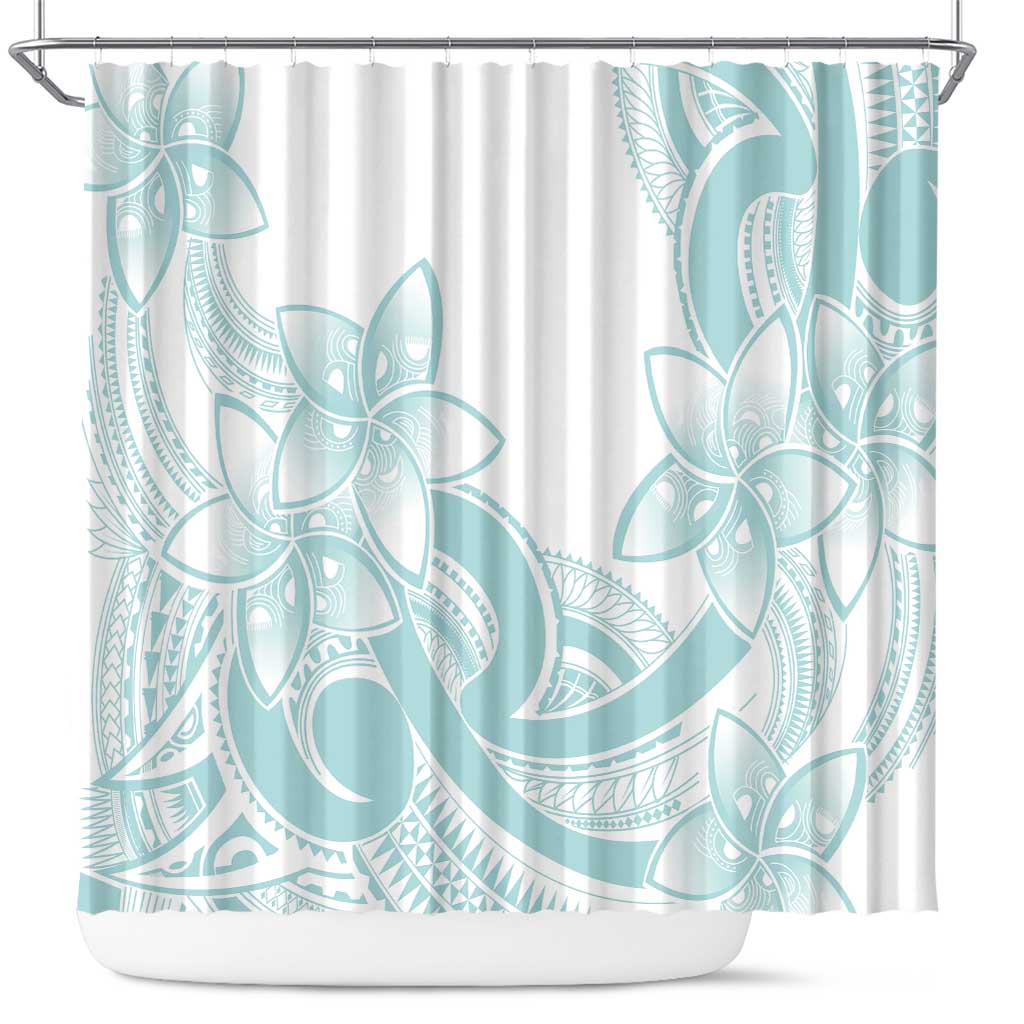 Polynesian Tribal Plumeria Lotu Tamaiti Shower Curtain Pastel Cyan LT9 Cyan - Polynesian Pride