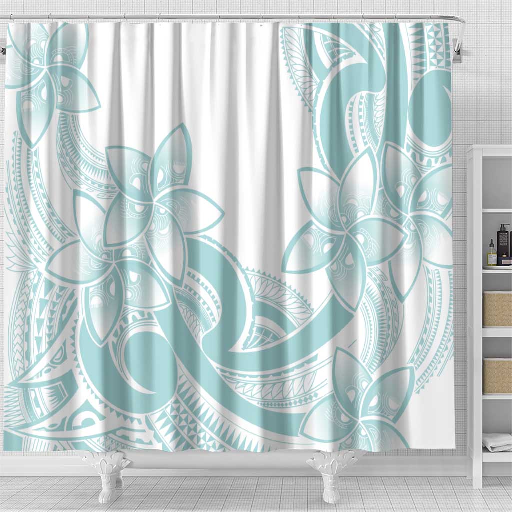 Polynesian Tribal Plumeria Lotu Tamaiti Shower Curtain Pastel Cyan LT9 - Polynesian Pride