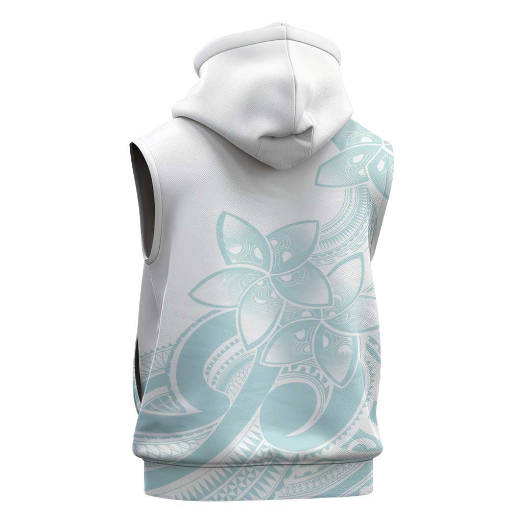 Polynesian Tribal Plumeria Lotu Tamaiti Sleeveless Hoodie Pastel Cyan LT9 - Polynesian Pride