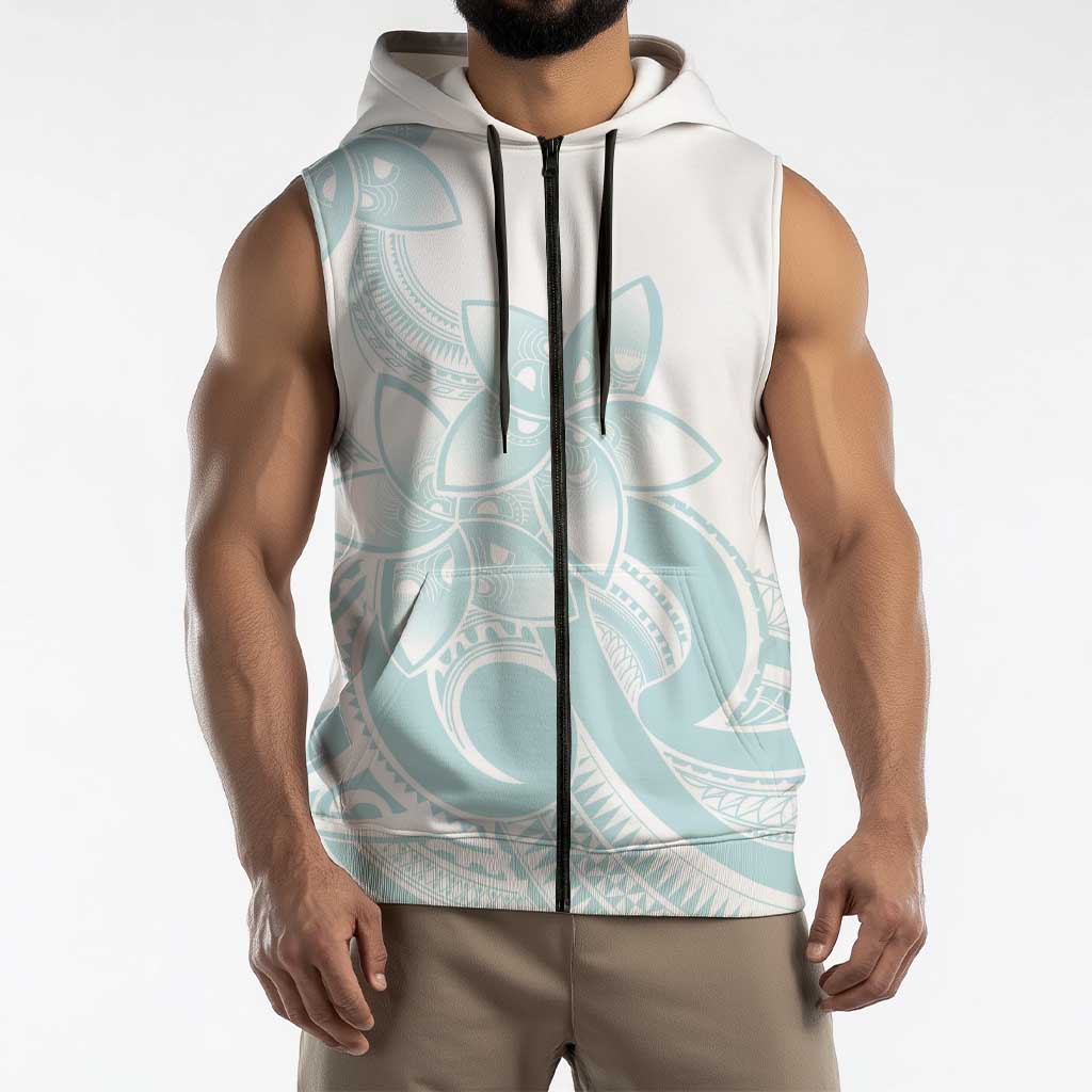 Polynesian Tribal Plumeria Lotu Tamaiti Sleeveless Zip Hoodie Pastel Cyan LT9 - Polynesian Pride