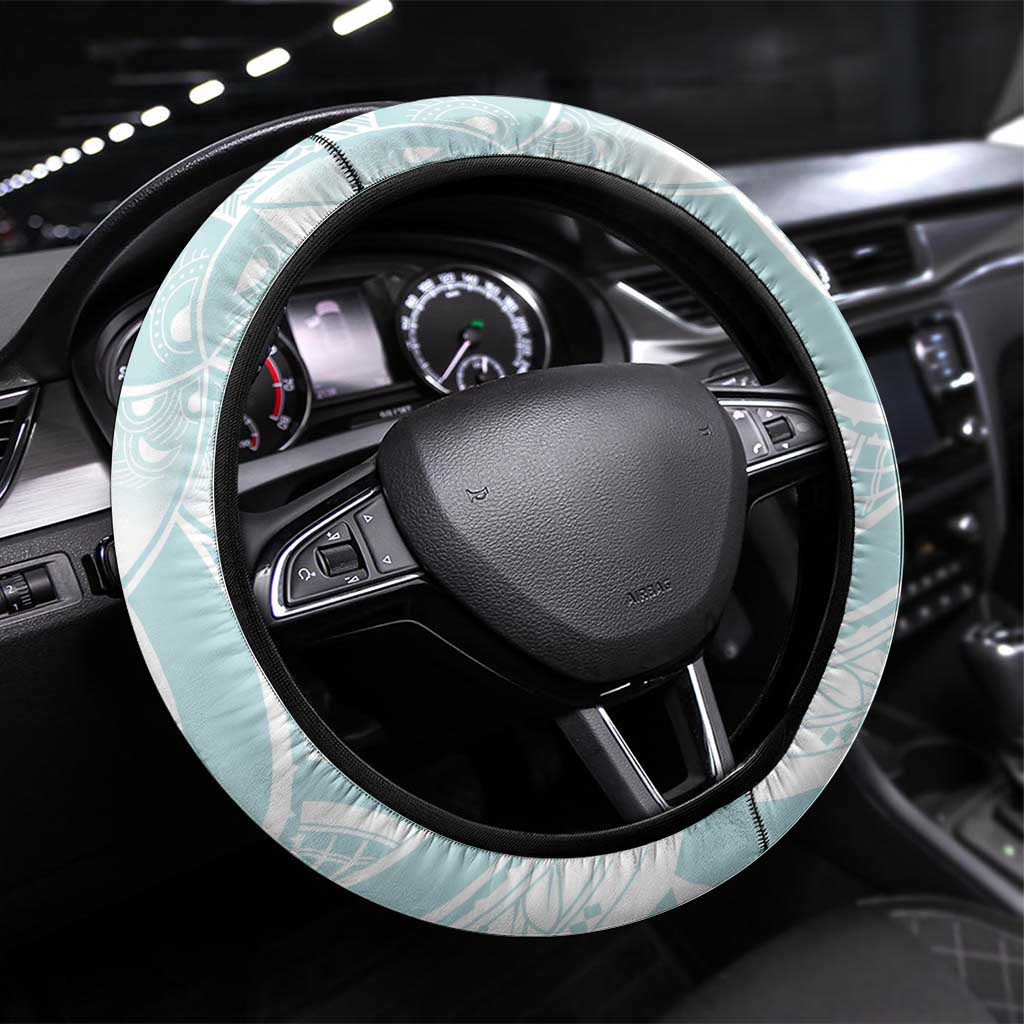 Polynesian Tribal Plumeria Lotu Tamaiti Steering Wheel Cover Pastel Cyan LT9 Universal Fit Cyan - Polynesian Pride