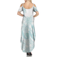 Polynesian Tribal Plumeria Lotu Tamaiti Summer Maxi Dress Pastel Cyan LT9 - Polynesian Pride