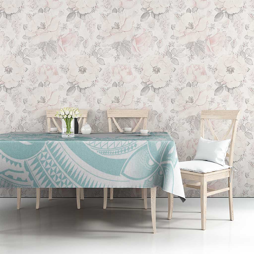 Polynesian Tribal Plumeria Lotu Tamaiti Tablecloth Pastel Cyan - Polynesian Pride