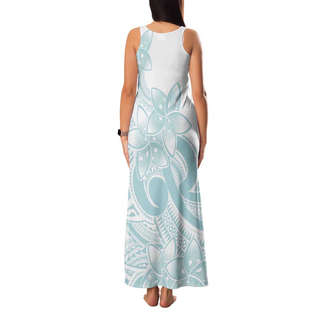 Polynesian Tribal Plumeria Lotu Tamaiti Tank Maxi Dress Pastel Cyan LT9 - Polynesian Pride