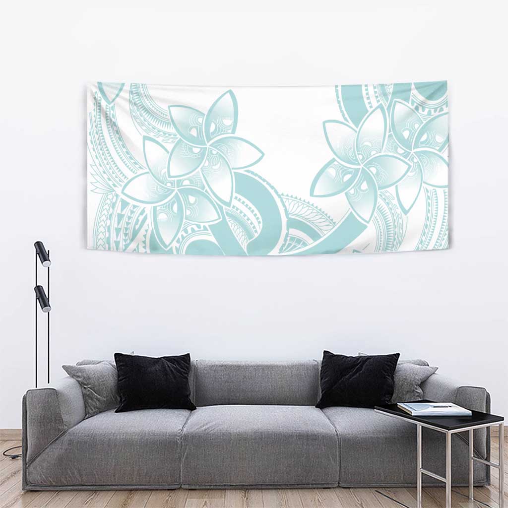 Polynesian Tribal Plumeria Lotu Tamaiti Tapestry Pastel Cyan - Polynesian Pride