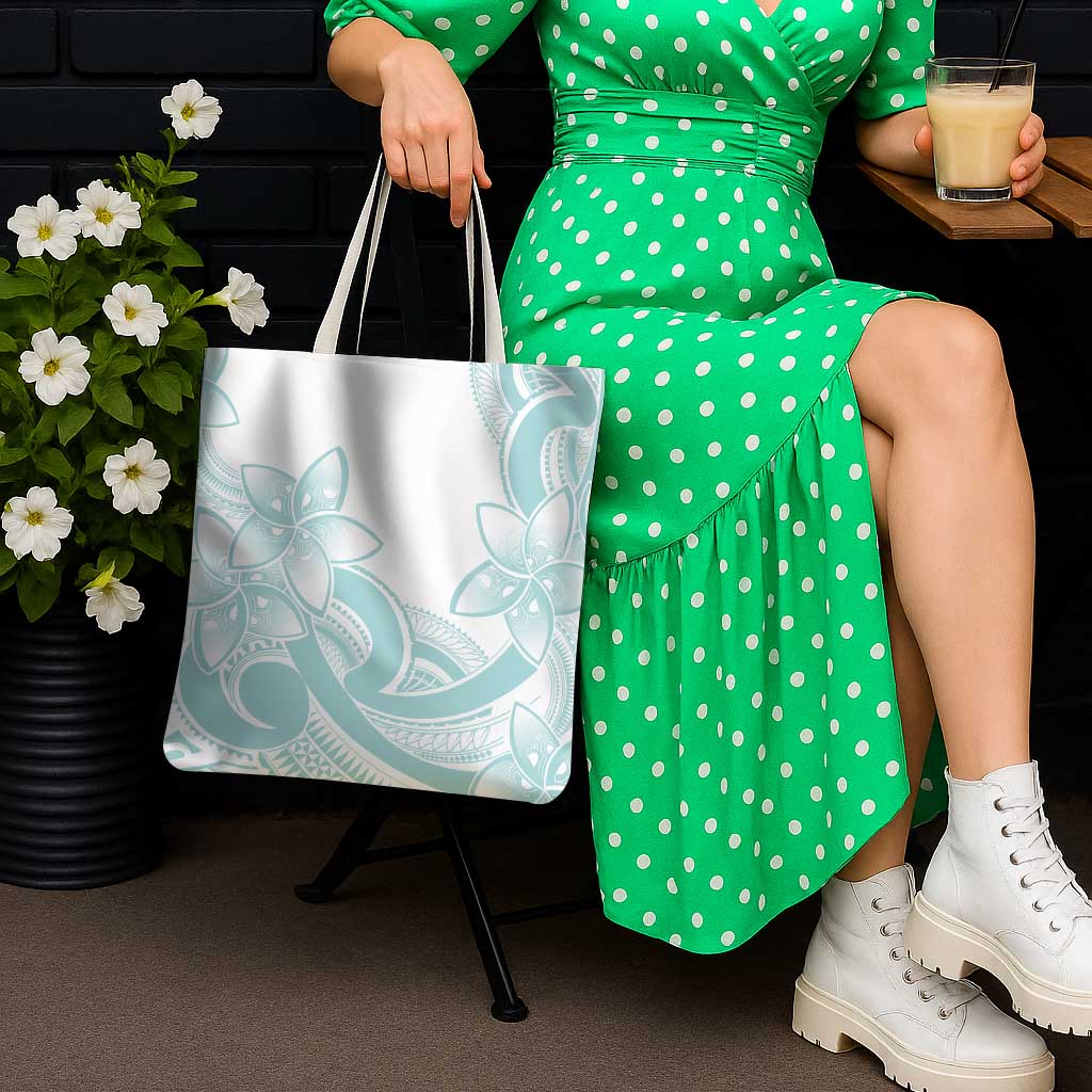 Polynesian Tribal Plumeria Lotu Tamaiti Tote Bag Pastel Cyan LT9 - Polynesian Pride
