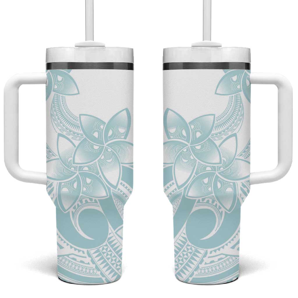 Polynesian Tribal Plumeria Lotu Tamaiti Tumbler With Handle Pastel Cyan LT9 One Size: 40 oz Cyan - Polynesian Pride