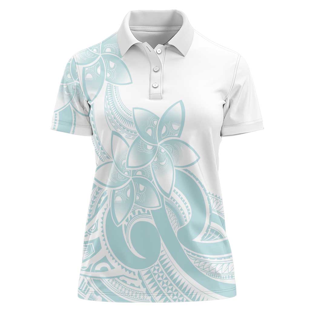 Polynesian Tribal Plumeria Lotu Tamaiti Women Polo Shirt Pastel Cyan - Polynesian Pride