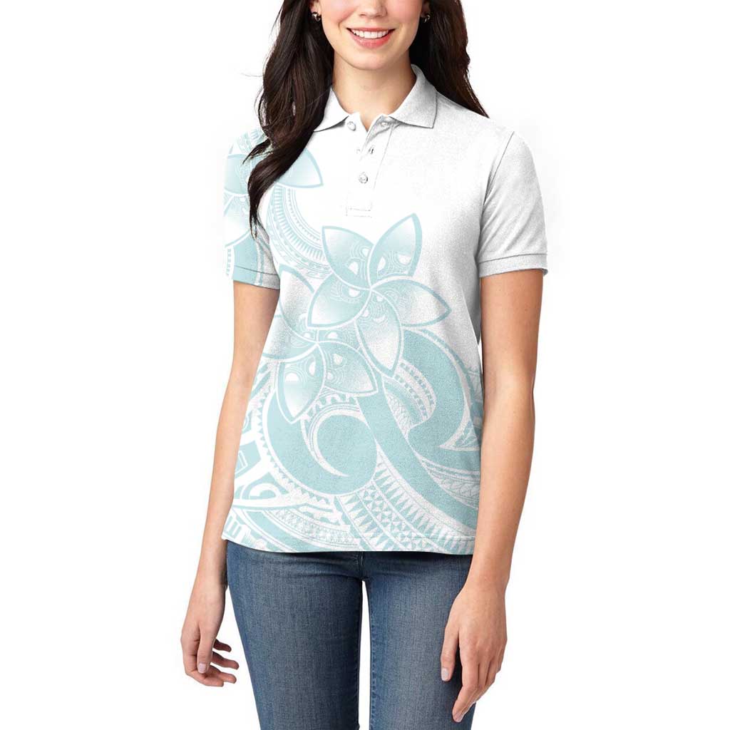 Polynesian Tribal Plumeria Lotu Tamaiti Women Polo Shirt Pastel Cyan - Polynesian Pride
