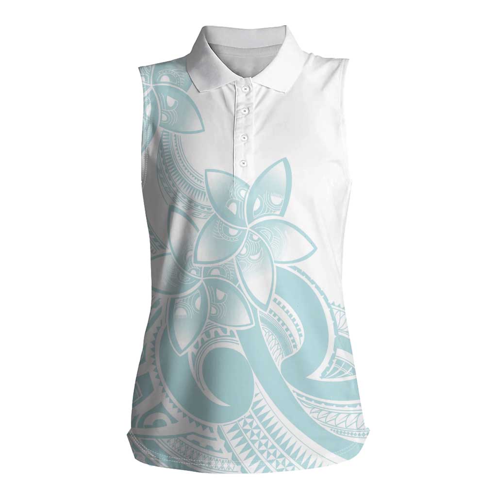 Polynesian Tribal Plumeria Lotu Tamaiti Women Sleeveless Polo Shirt Pastel Cyan LT9 Female Cyan - Polynesian Pride