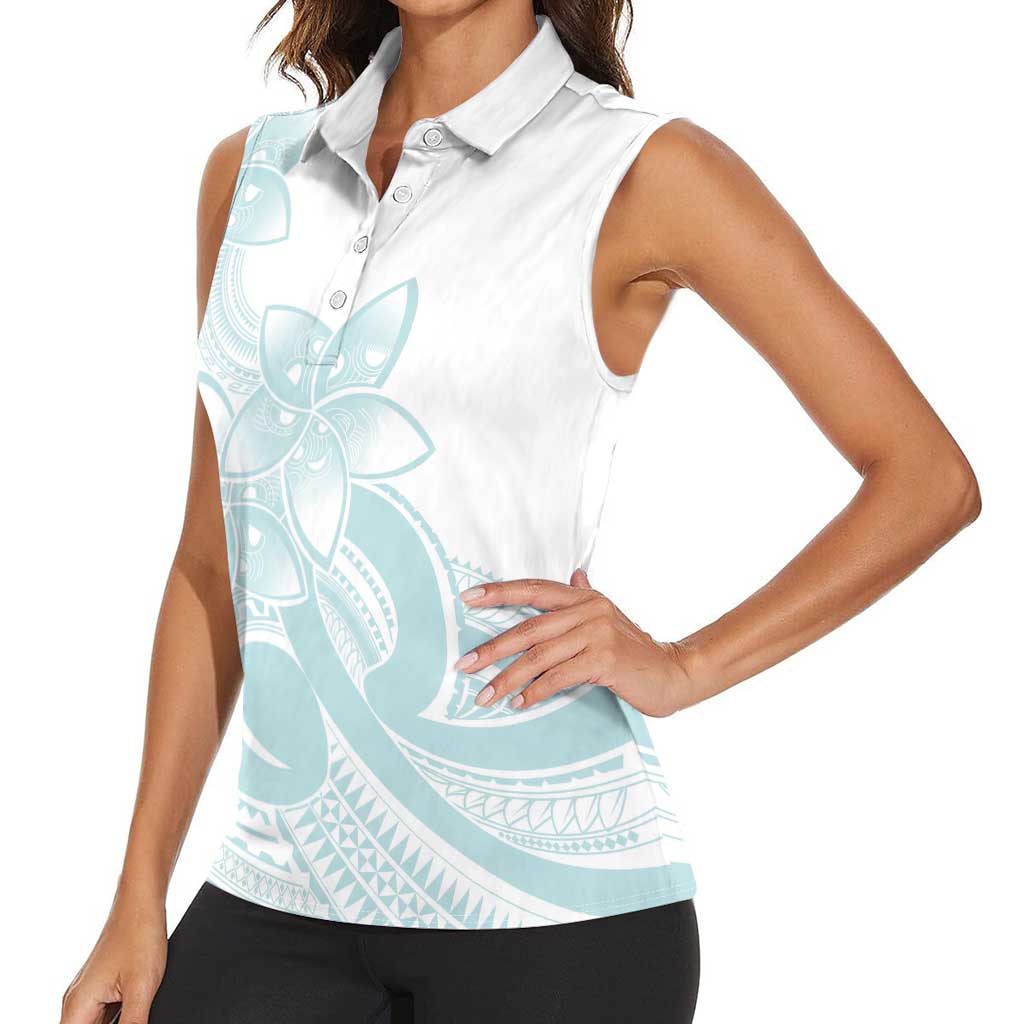 Polynesian Tribal Plumeria Lotu Tamaiti Women Sleeveless Polo Shirt Pastel Cyan LT9 - Polynesian Pride