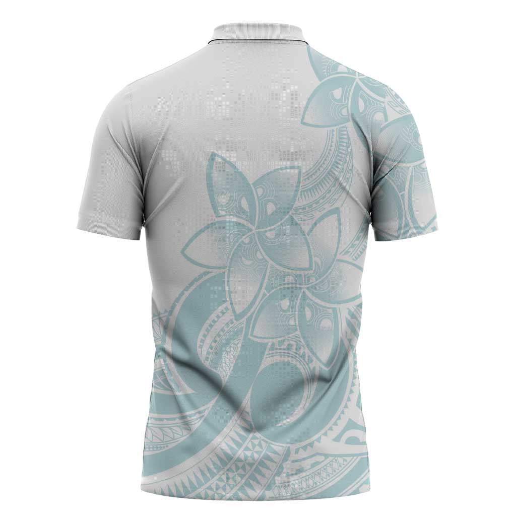 Polynesian Tribal Plumeria Lotu Tamaiti Zipper Polo Shirt Pastel Cyan LT9 - Polynesian Pride