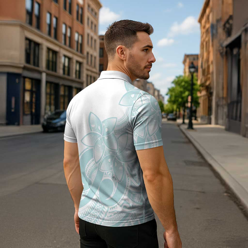Polynesian Tribal Plumeria Lotu Tamaiti Zipper Polo Shirt Pastel Cyan LT9 - Polynesian Pride