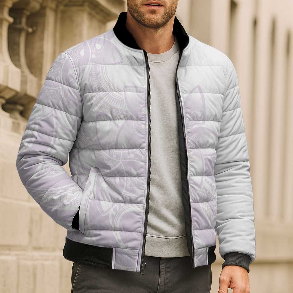 Polynesian Tribal Plumeria Lotu Tamaiti Bomber Puffer Jacket Pastel Mauve - Polynesian Pride