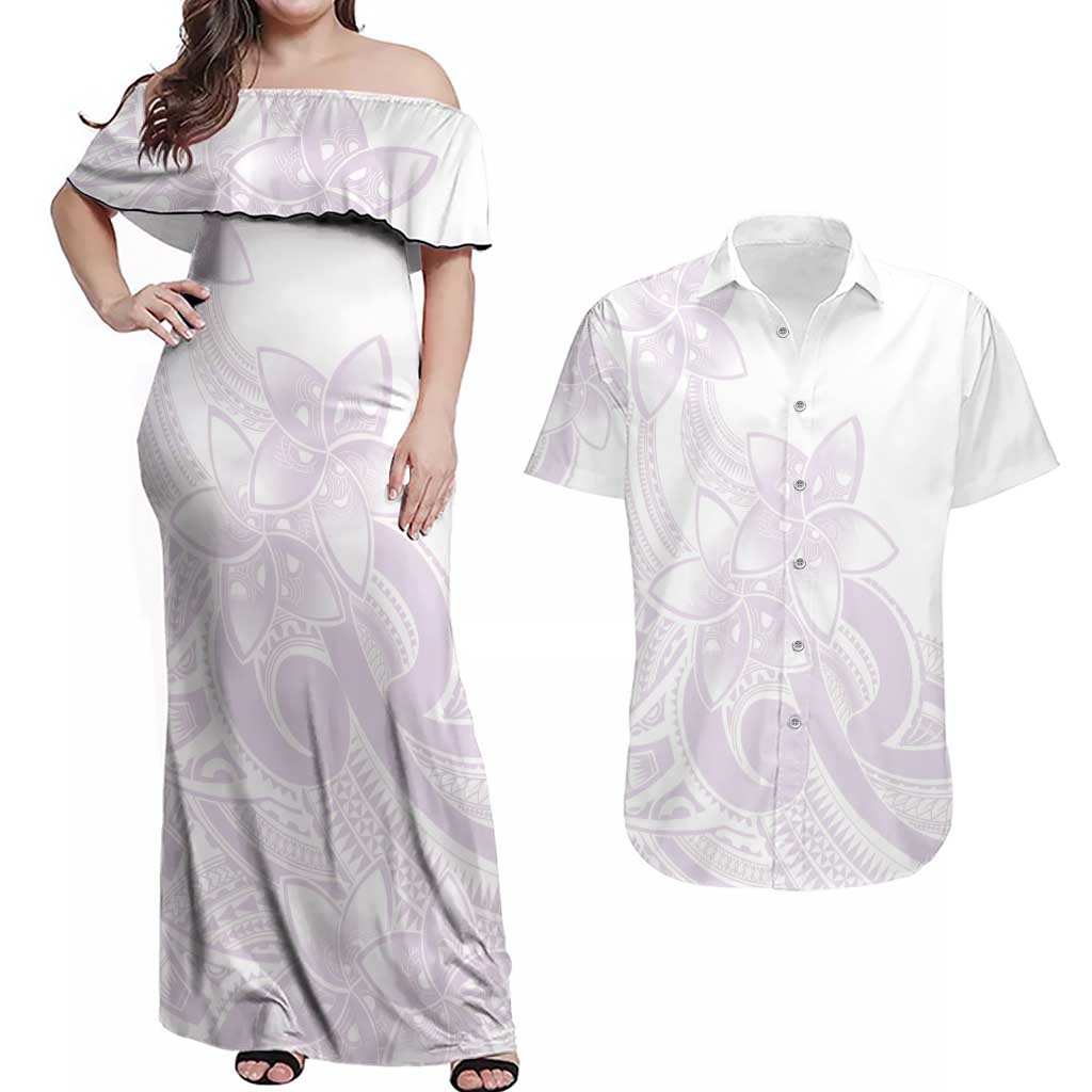 Polynesian Tribal Plumeria Lotu Tamaiti Couples Matching Off Shoulder Maxi Dress and Hawaiian Shirt Pastel Mauve LT9 Mauve - Polynesian Pride