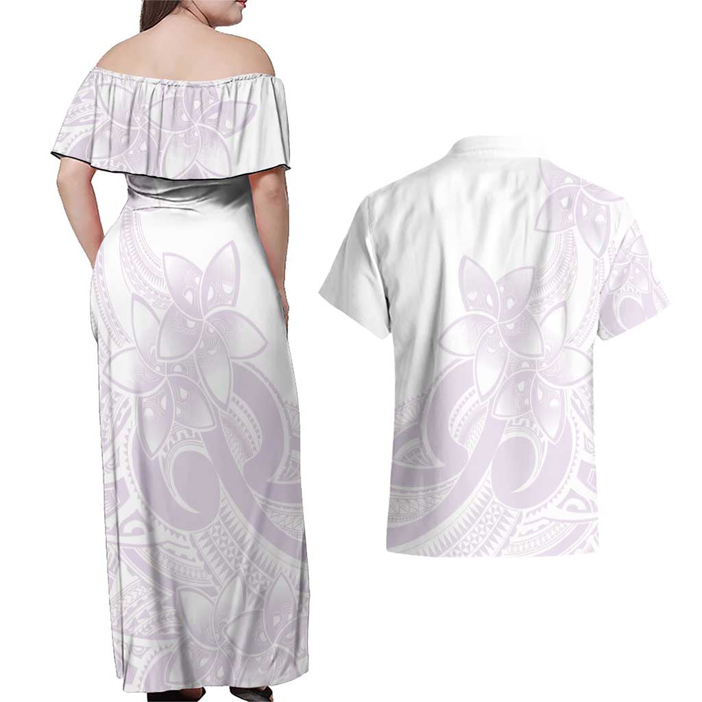 Polynesian Tribal Plumeria Lotu Tamaiti Couples Matching Off Shoulder Maxi Dress and Hawaiian Shirt Pastel Mauve LT9 - Polynesian Pride