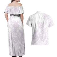 Polynesian Tribal Plumeria Lotu Tamaiti Couples Matching Off Shoulder Maxi Dress and Hawaiian Shirt Pastel Mauve LT9 - Polynesian Pride