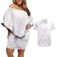 Polynesian Tribal Plumeria Lotu Tamaiti Couples Matching Off Shoulder Short Dress and Hawaiian Shirt Pastel Mauve LT9 Mauve - Polynesian Pride