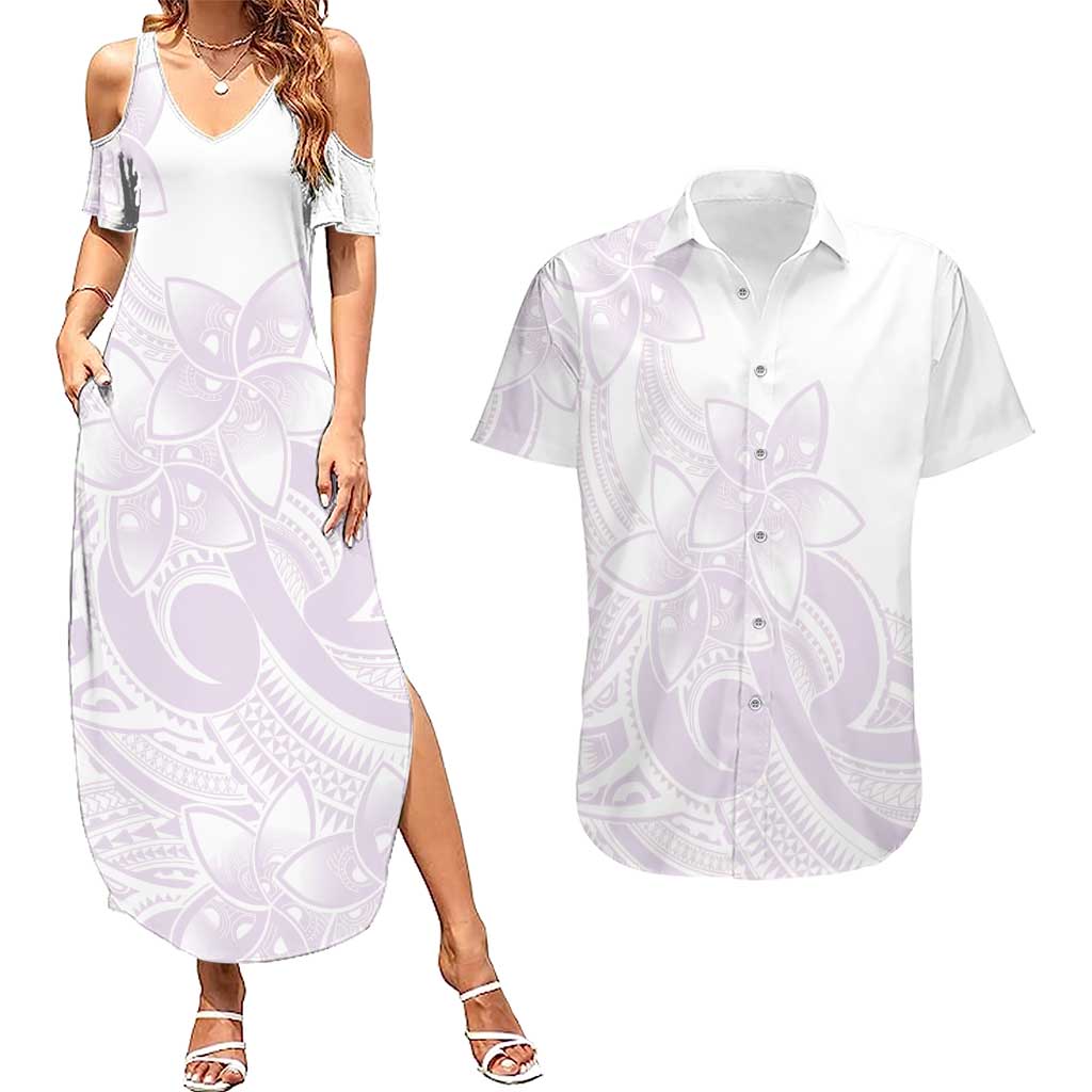 Polynesian Tribal Plumeria Lotu Tamaiti Couples Matching Summer Maxi Dress and Hawaiian Shirt Pastel Mauve LT9 Mauve - Polynesian Pride