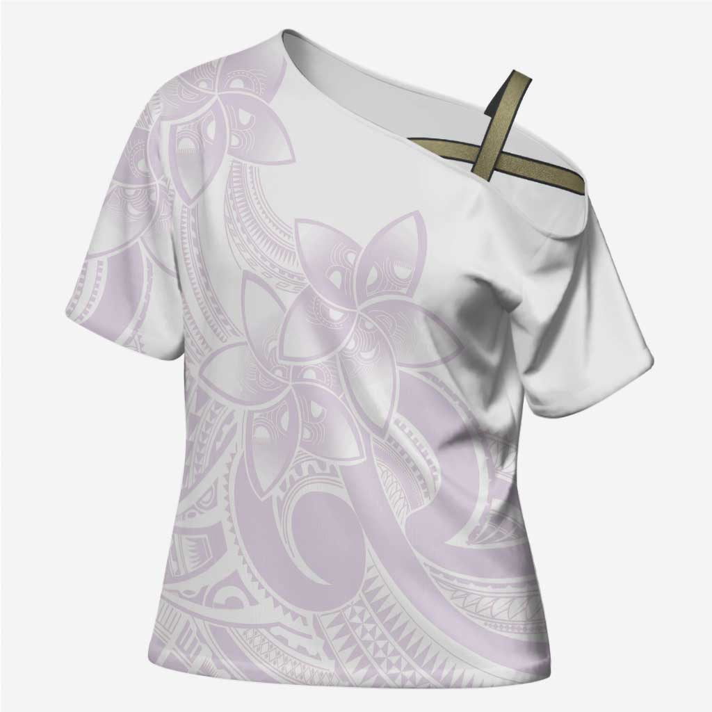 Polynesian Tribal Plumeria Lotu Tamaiti Cross Shoulder Shirt Pastel Mauve LT9 Female Mauve - Polynesian Pride