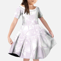 Polynesian Tribal Plumeria Lotu Tamaiti Family Matching Long Sleeve Bodycon Dress and Hawaiian Shirt Pastel Mauve LT9 Daughter's Dress Mauve - Polynesian Pride