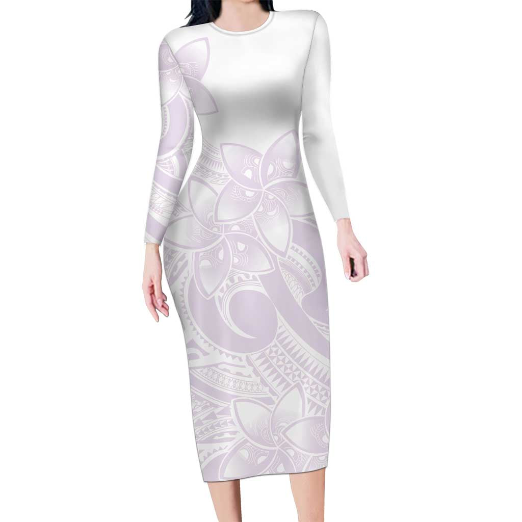 Polynesian Tribal Plumeria Lotu Tamaiti Family Matching Long Sleeve Bodycon Dress and Hawaiian Shirt Pastel Mauve LT9 Mom's Dress Mauve - Polynesian Pride