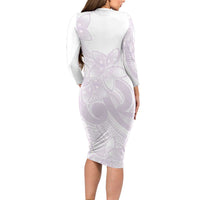 Polynesian Tribal Plumeria Lotu Tamaiti Family Matching Long Sleeve Bodycon Dress and Hawaiian Shirt Pastel Mauve LT9 - Polynesian Pride